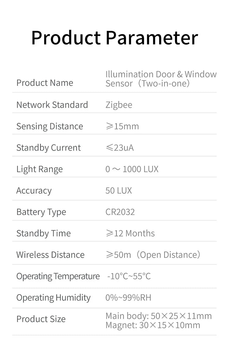 Tuya ZigBee – capteur de porte et fenêtre, détection de lumière Lux 2 en 1, alarme magnétique en temps réel, application, moniteur à distance, fonctionne avec Alexa Google