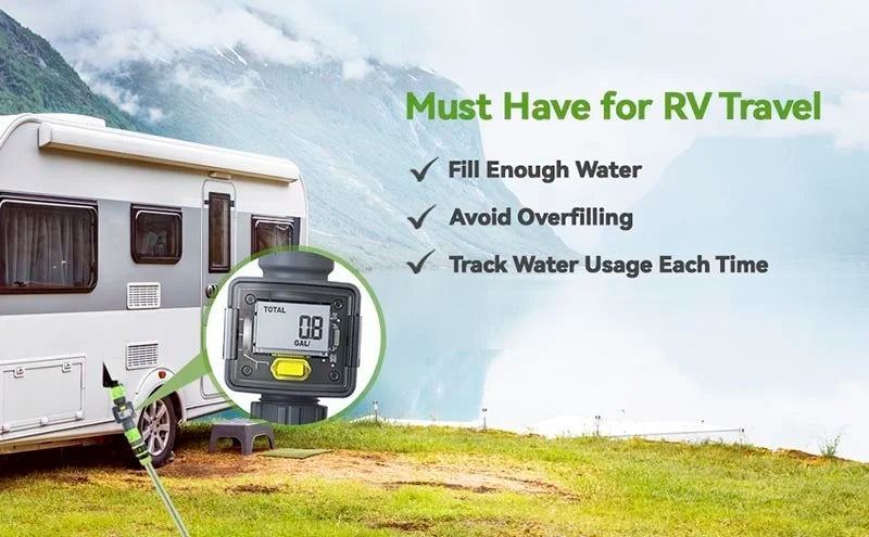 Débitmètre d'eau numérique, compteur d'eau pour camping-car, tuyau de jardin extérieur, Irrigation, consommation d'eau de mesure de voyage pour camping-car