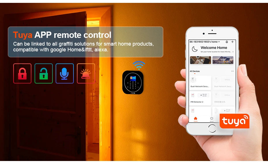 FUERS G12 Tuya WiFi GSM système d'alarme de sécurité sans fil maison affaires alarme antivol avec sirène RFID détecteur de mouvement capteur de fumée