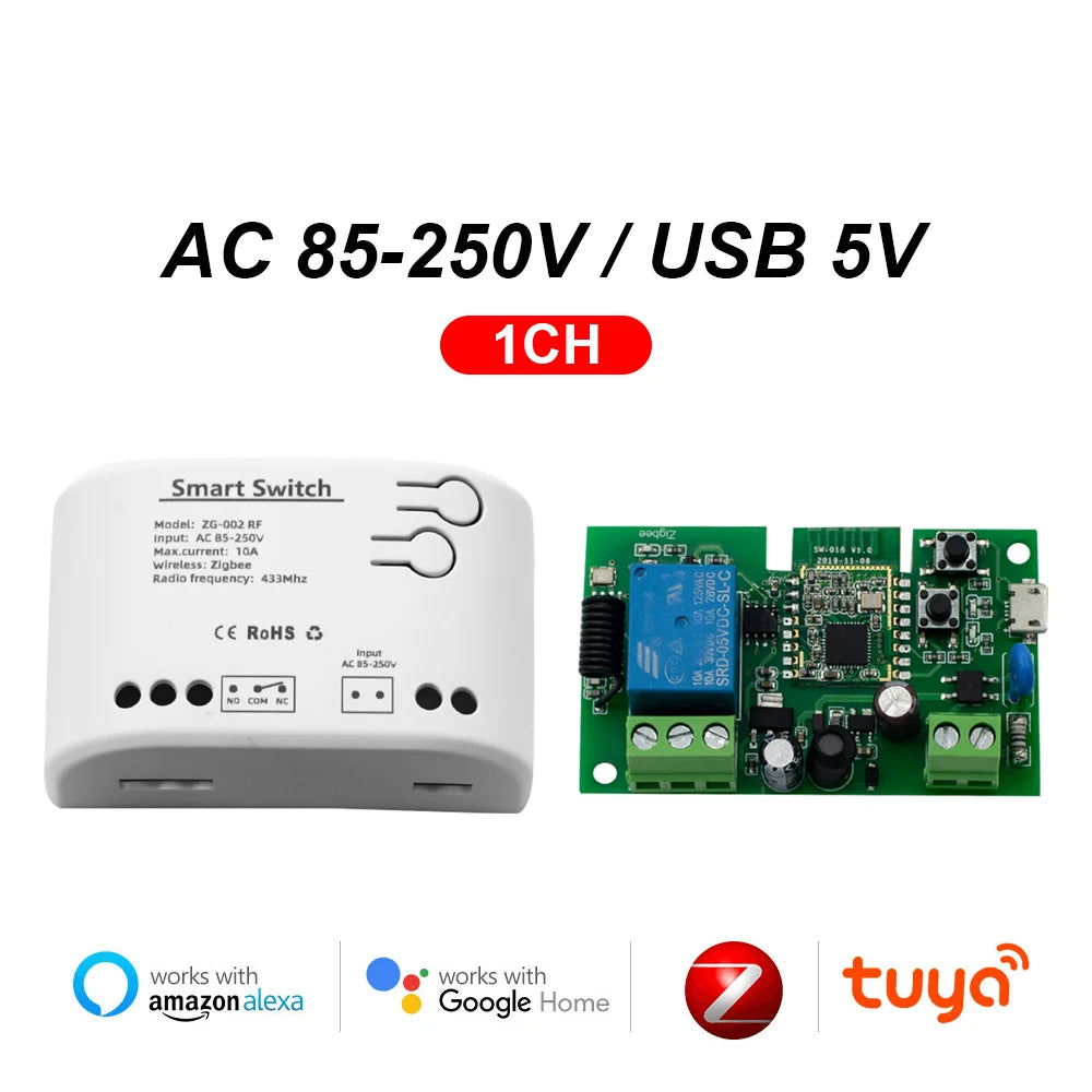 Tuya Zigbee 1 2 4 Gang Module de relais de commutateur USB 5V Dc 12v 24v 110v 220v 230v Contact sec 4CH contrôleur sur Rail Din passerelle requise