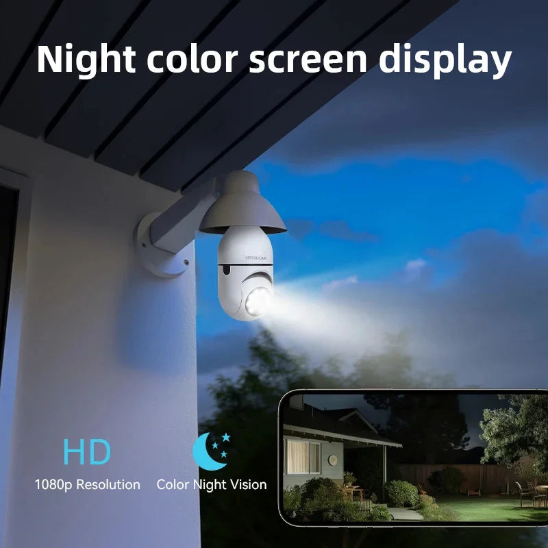 Caméra de sécurité extérieure avec ampoule, 2.4G, 5GHz, WiFi, 1080P, caméra de sécurité avec prise de lumière, vue intérieure à 360 °, vision nocturne pour document