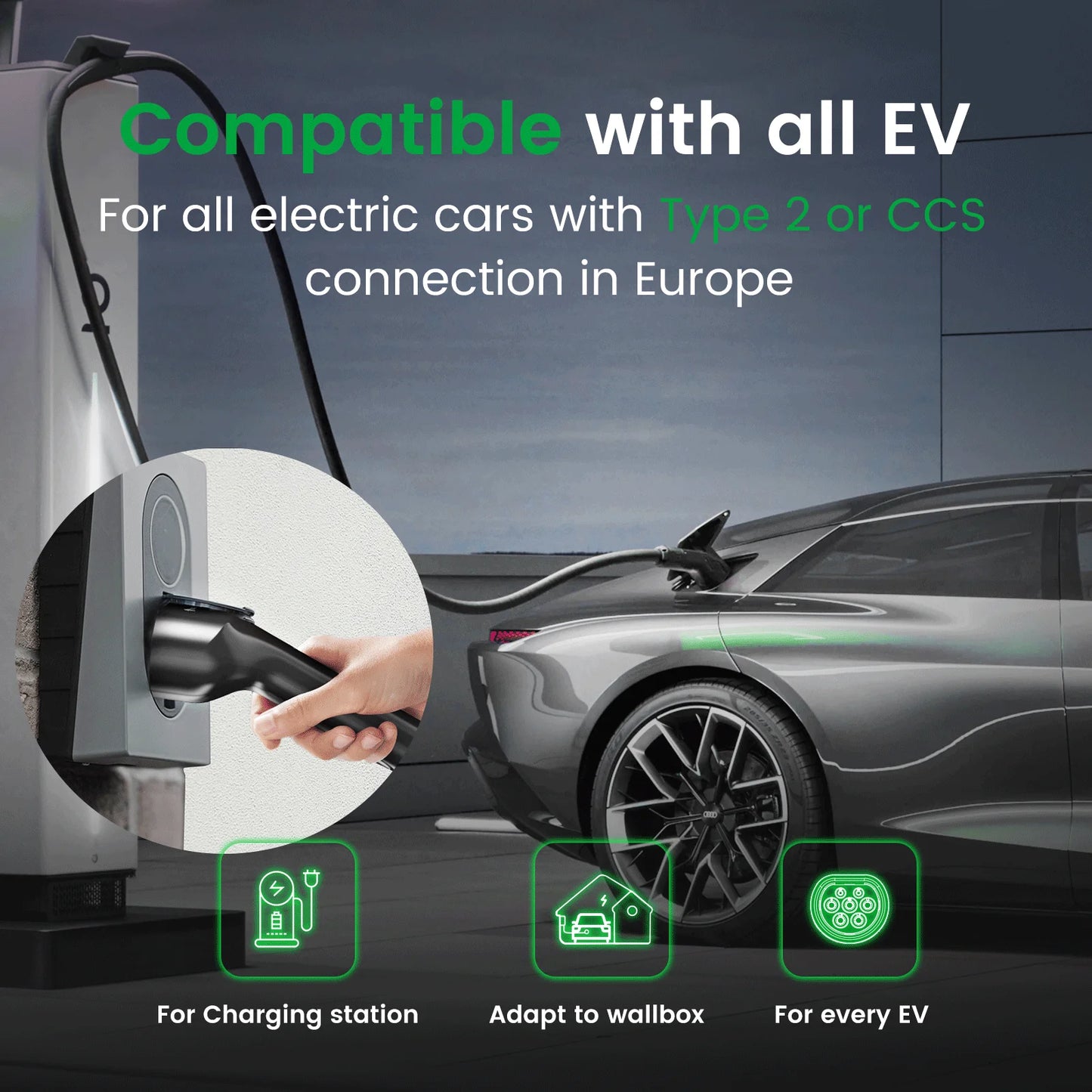 Cable pour vehicule electrique (VE) de Goneo Type 2 triphasé, 22KW/11KW, 32A/16A, 7M/5M, type 2 De type 2, EV,PHEV,chager Câble