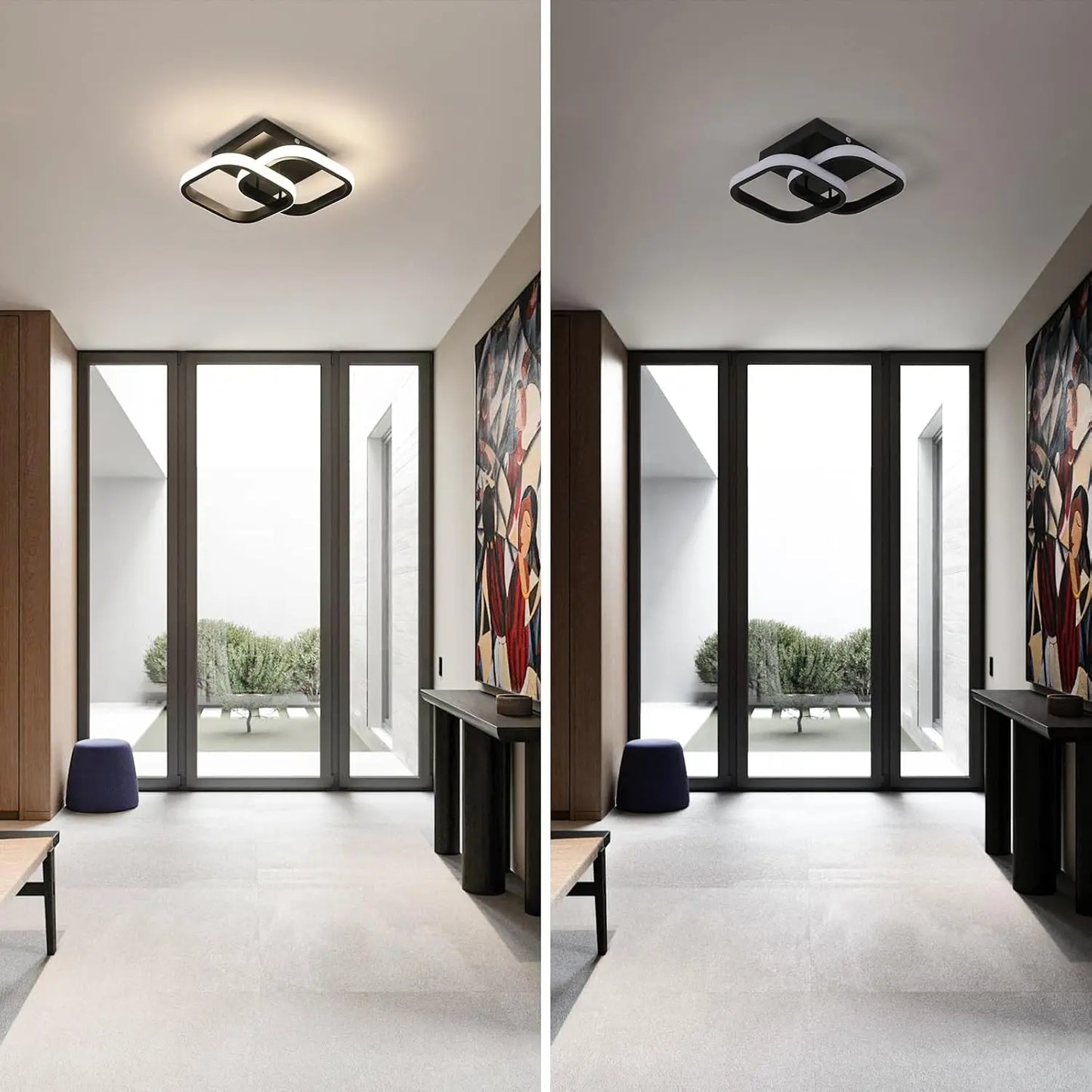 Plafonnier LED 19W, plafonnier d'intérieur moderne, lumière blanche neutre 300LM 4500K, plafonnier carré en acrylique pour couloir