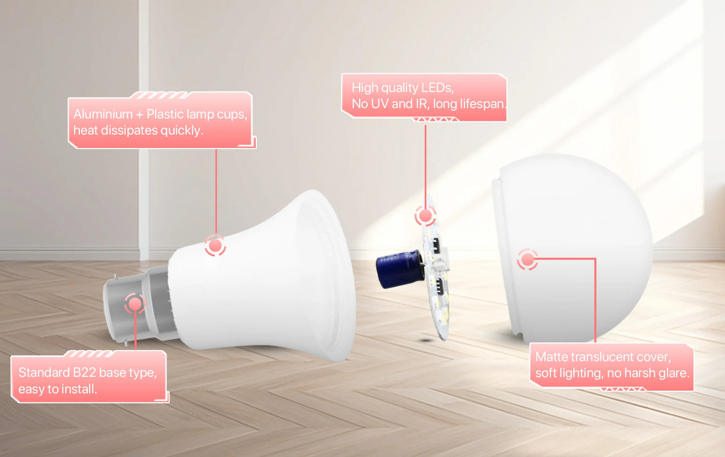 Ampoule à baïonnette à économie d'énergie, ampoules LED, non dimmable, AC220V, 9W, 900LM, B22, 3000K, 4000K, 6500K, BC, A60, GLS, 6 pièces