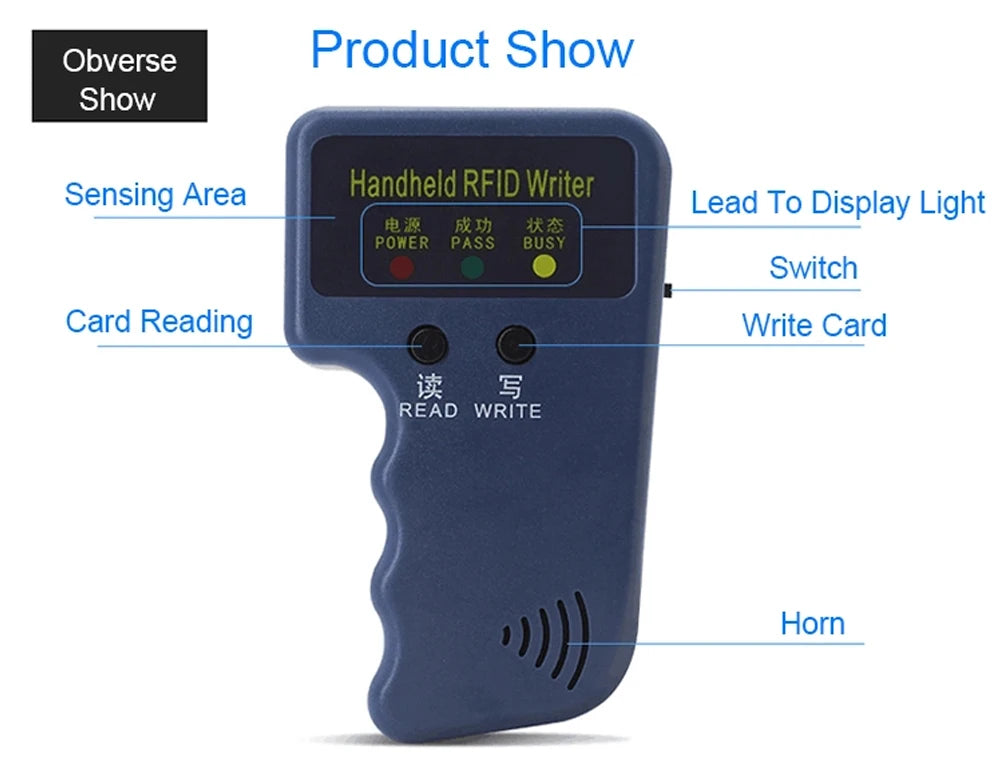 Duplicateur d'écriture portable RFID 125KHz, copie EM4305 T5577, lecture réinscriptible EM4100/TK4100, porte-clés d'identification, carte d'étiquette, expédition rapide