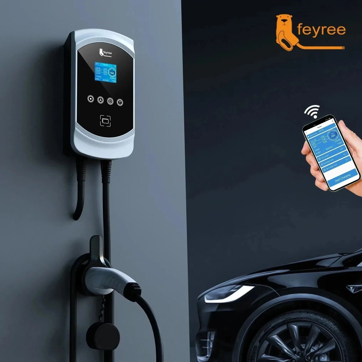 EVSE Wallbox 11KW 22KW Prise IEC62196-2 Triphasée Andrea Control pour Voiture Électrique Fey123 EV Chargeur 32A 7.6KW Vope2 Cable Car