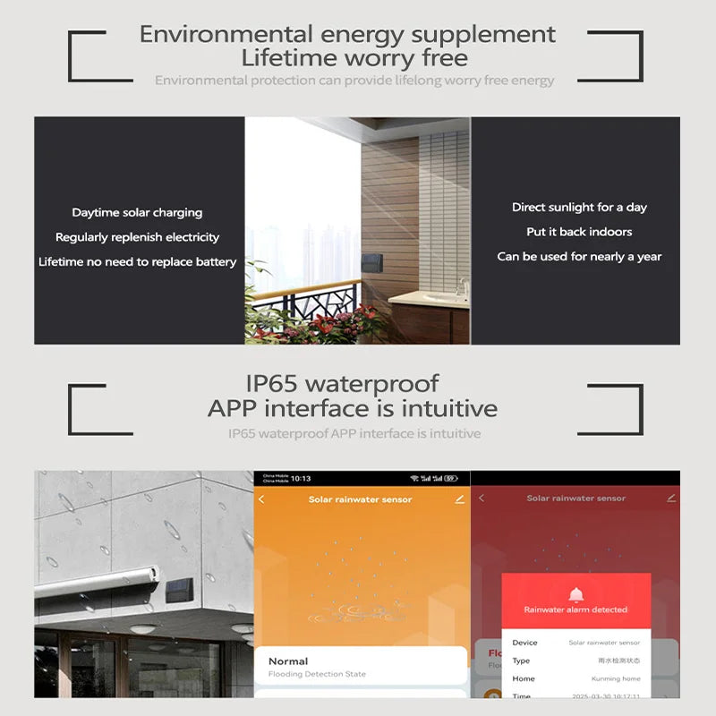 Capteur de pluie Tuya Zigbee, alertes de pluie en temps réel, intégration de maison intelligente, étanche IP65, à énergie solaire pour le jardin et l'irrigation