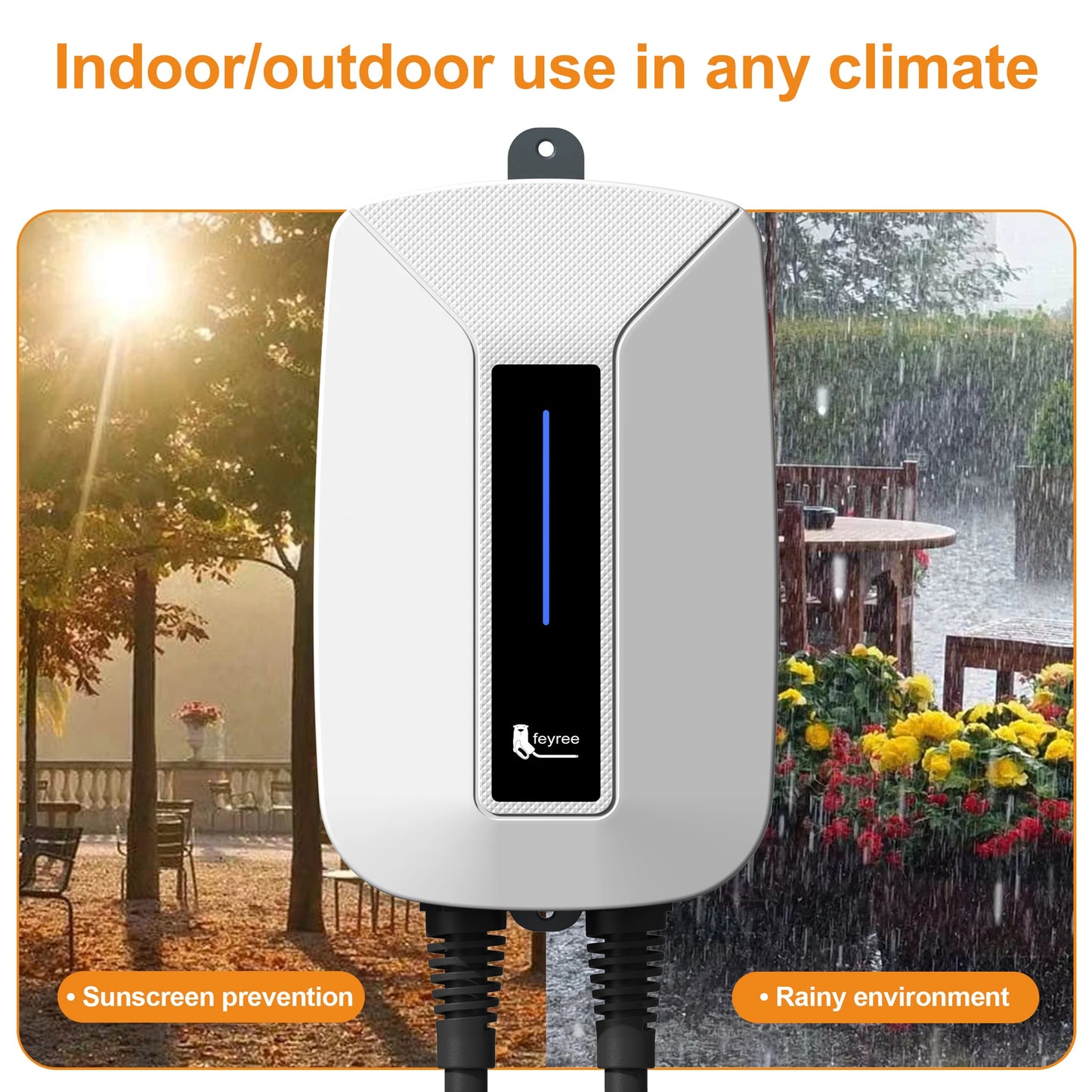 Feyree EV chargeur Type2 prise EVSE Wallbox 32A 7KW prise IEC62196-2 1 Phase 5m câble Station de charge murale pour voiture électrique