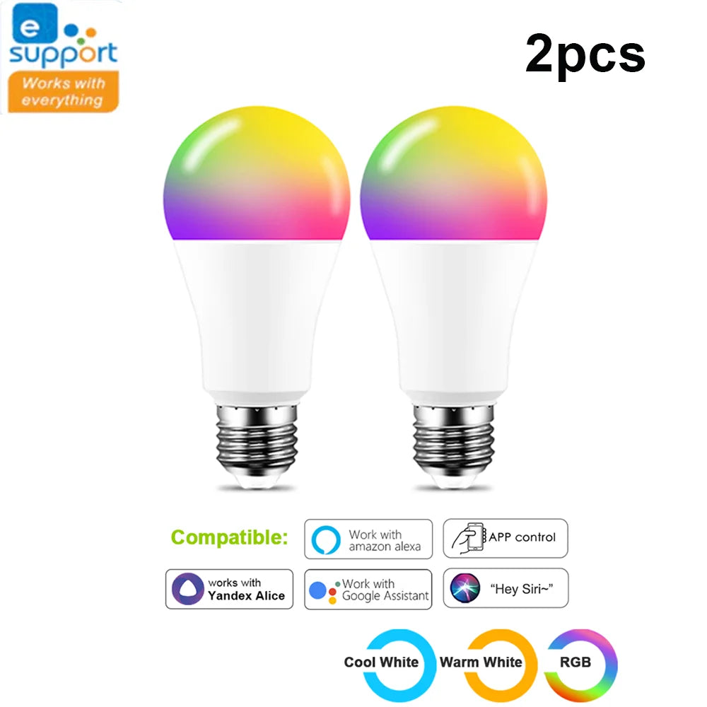 Ampoules Led intelligentes WIFI E27 TUYA/Smart Life RGB + blanc + ampoule Led chaude 220v lampe pour Yandex Alice automatisation Google Home Alexa