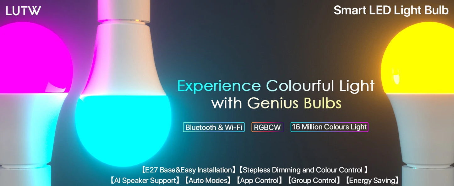 Ampoule LED intelligente Tuya E27 9W 900lm RGBCW, 2 pièces, couleur changeante, AC220V, Bluetooth, WiFi, Alexa/Google Home, ampoules à vis compatibles