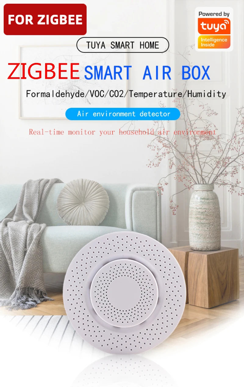Tuya Zigbee/WiFi capteur de qualité de l'air boîte à Air intelligente compteur de CO2 formaldéhyde cov capteur de température et d'humidité Via Alexa Google