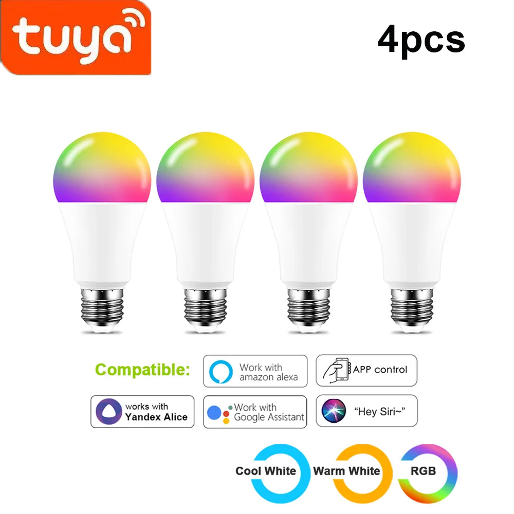 Ampoules Led intelligentes WIFI E27 TUYA/Smart Life RGB + blanc + ampoule Led chaude 220v lampe pour Yandex Alice automatisation Google Home Alexa