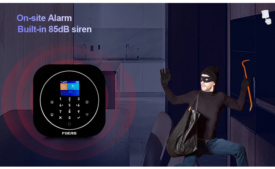 FUERS G12 Tuya WiFi GSM système d'alarme de sécurité sans fil maison affaires alarme antivol avec sirène RFID détecteur de mouvement capteur de fumée