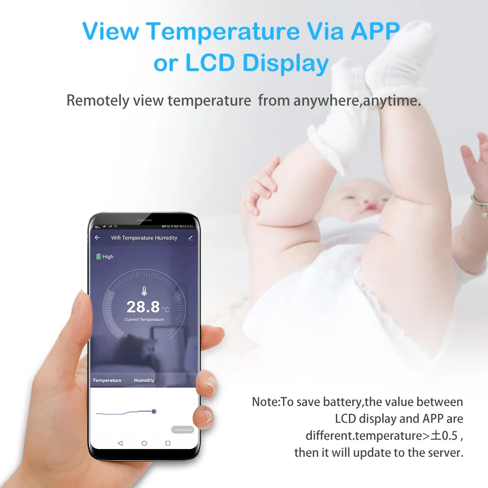 Haozee Tuya Thermomètre WIFI intelligent avec sonde de température externe Charge USB ou batterie rechargeable