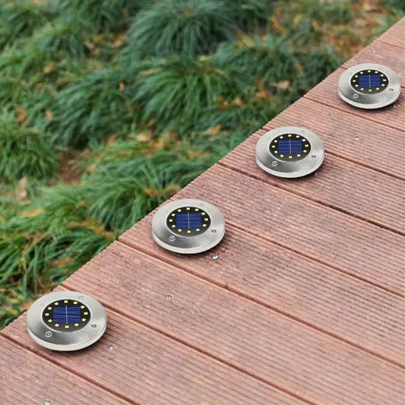 8/20LED disque solaire extérieur lumière IP65 jardin extérieur solaire lampes souterraines pont lumière enterré solaire jardin lumière décorative