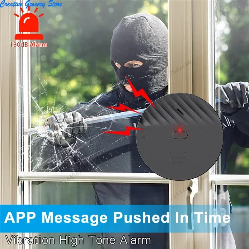 Tuya – capteur de vibrations WiFi intelligent, alarme, détecteur de vibrations pour portes et fenêtres, 130db, alerte de Protection de sécurité domestique, fonctionne avec Alexa