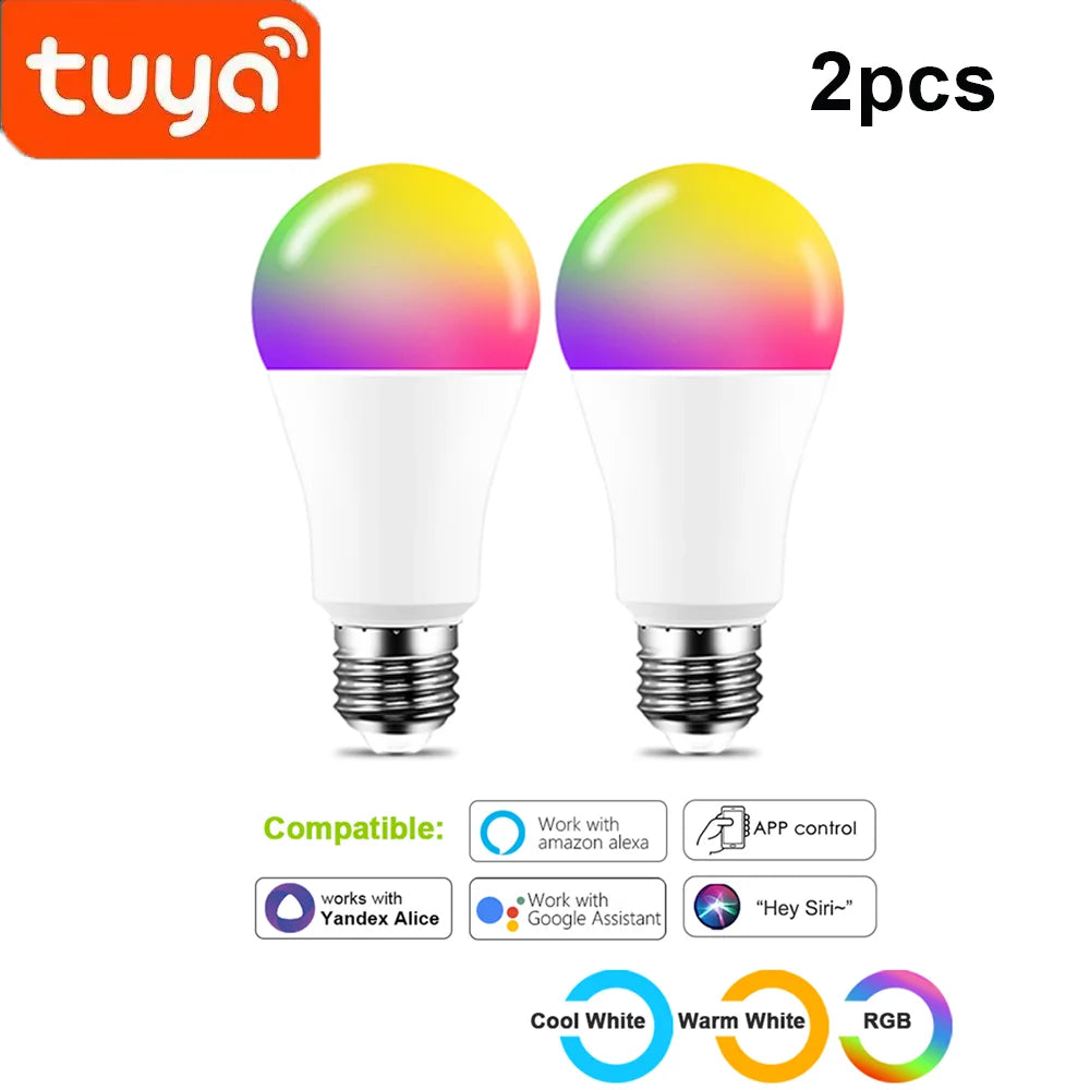 Ampoules Led intelligentes WIFI E27 TUYA/Smart Life RGB + blanc + ampoule Led chaude 220v lampe pour Yandex Alice automatisation Google Home Alexa