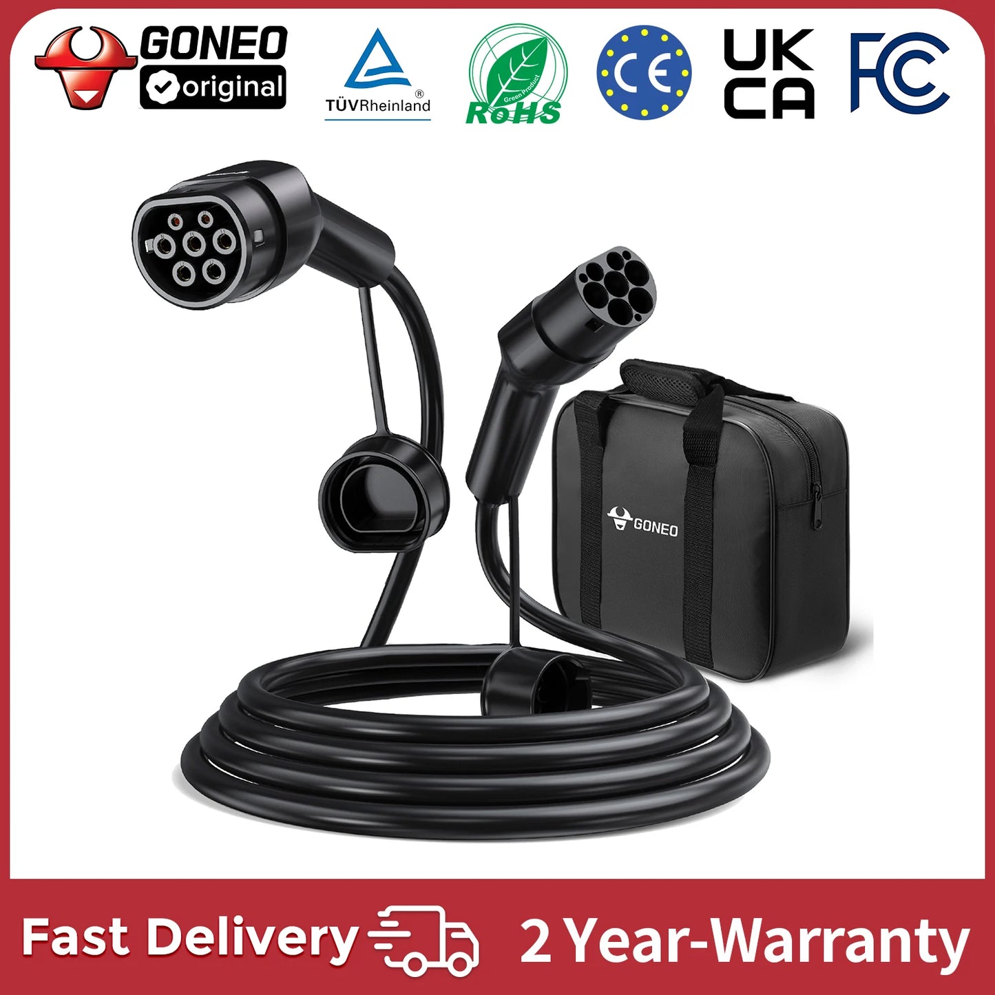 Cable pour vehicule electrique (VE) de Goneo Type 2 triphasé, 22KW/11KW, 32A/16A, 7M/5M, type 2 De type 2, EV,PHEV,chager Câble