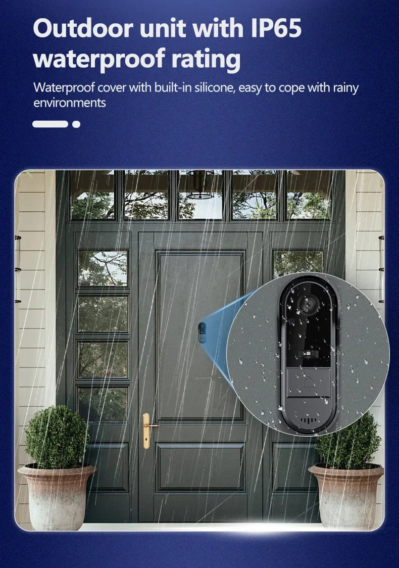 Sonnette d'interphone sans fil avec vision nocturne HD, écran IPS 4,3 pouces, caméra de sonnette visuelle étanche, sécurité domestique intelligente, vidéo par sonnette