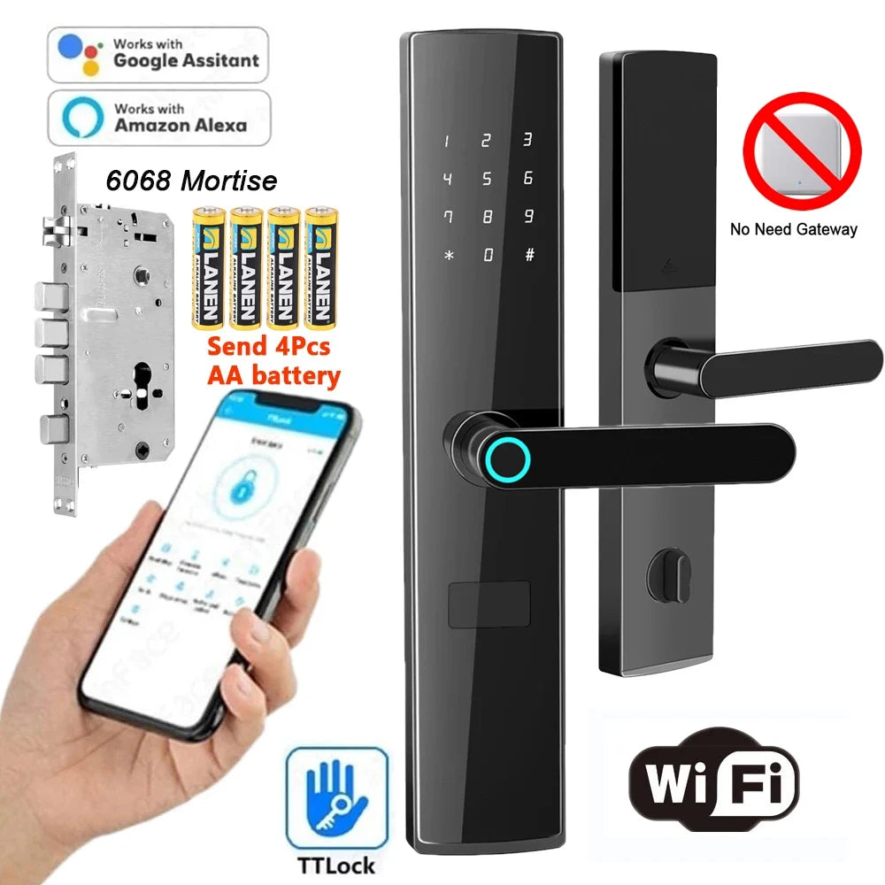 TTlock App se connecte sans passerelle serrure intelligente Wifi télécommande entrée sans clé serrure de porte à empreinte digitale numérique avec clavier