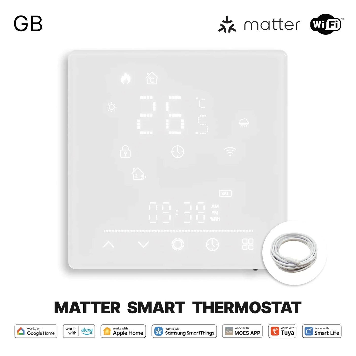 MOES-Tuya Matter WiFi Smart ThermoandreTemperature Contrmatérielle, Water Bomicrophone, Electric Heating, Alexa, Google, Apple SmartThings