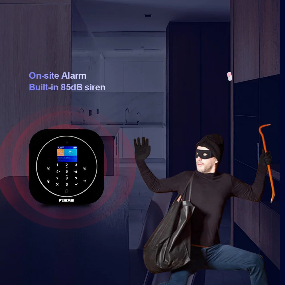 FUERS G12 Tuya WiFi GSM système d'alarme de sécurité sans fil maison affaires alarme antivol avec sirène RFID détecteur de mouvement capteur de fumée