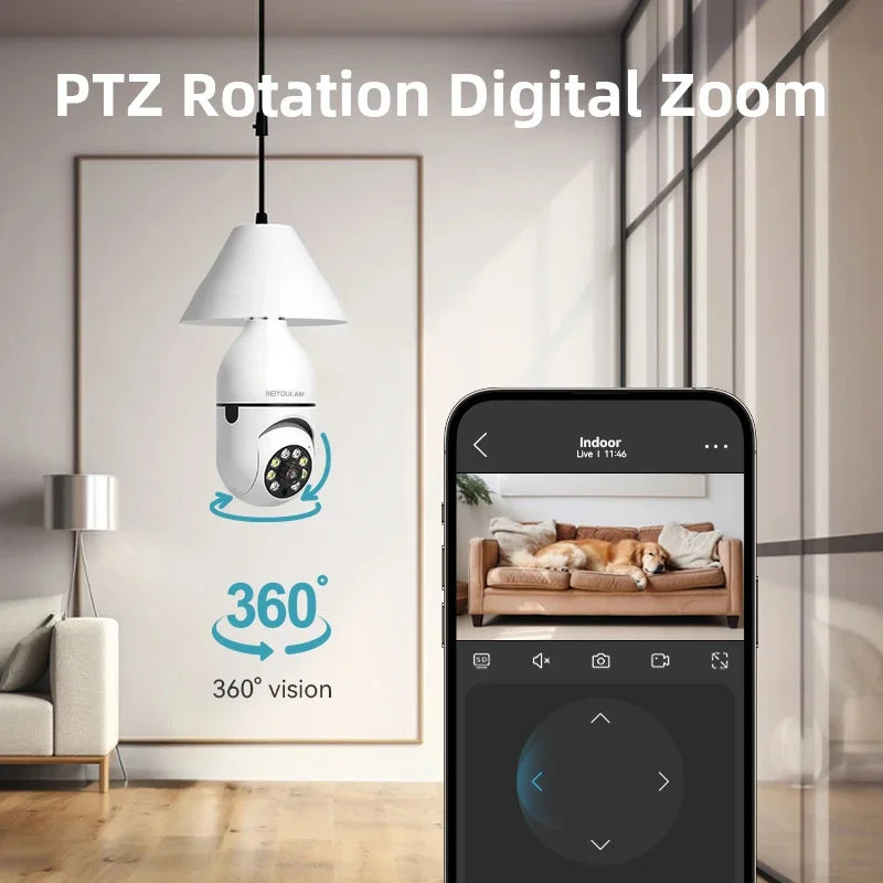 Caméra de sécurité extérieure avec ampoule, 2.4G, 5GHz, WiFi, 1080P, caméra de sécurité avec prise de lumière, vue intérieure à 360 °, vision nocturne pour document