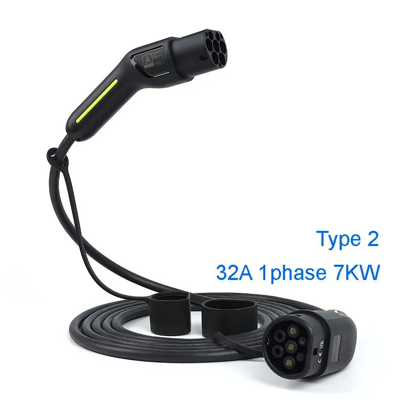 Câble de chargement de rue EV étanche pour Station Wallbox 5M 3.5KW-22KW Type 2 Type 1 Mode 3 noir