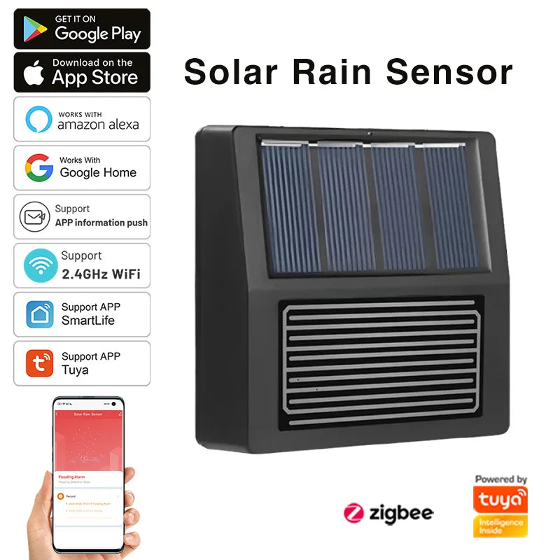Capteur de pluie Tuya Zigbee, alertes de pluie en temps réel, intégration de maison intelligente, étanche IP65, à énergie solaire pour le jardin et l'irrigation