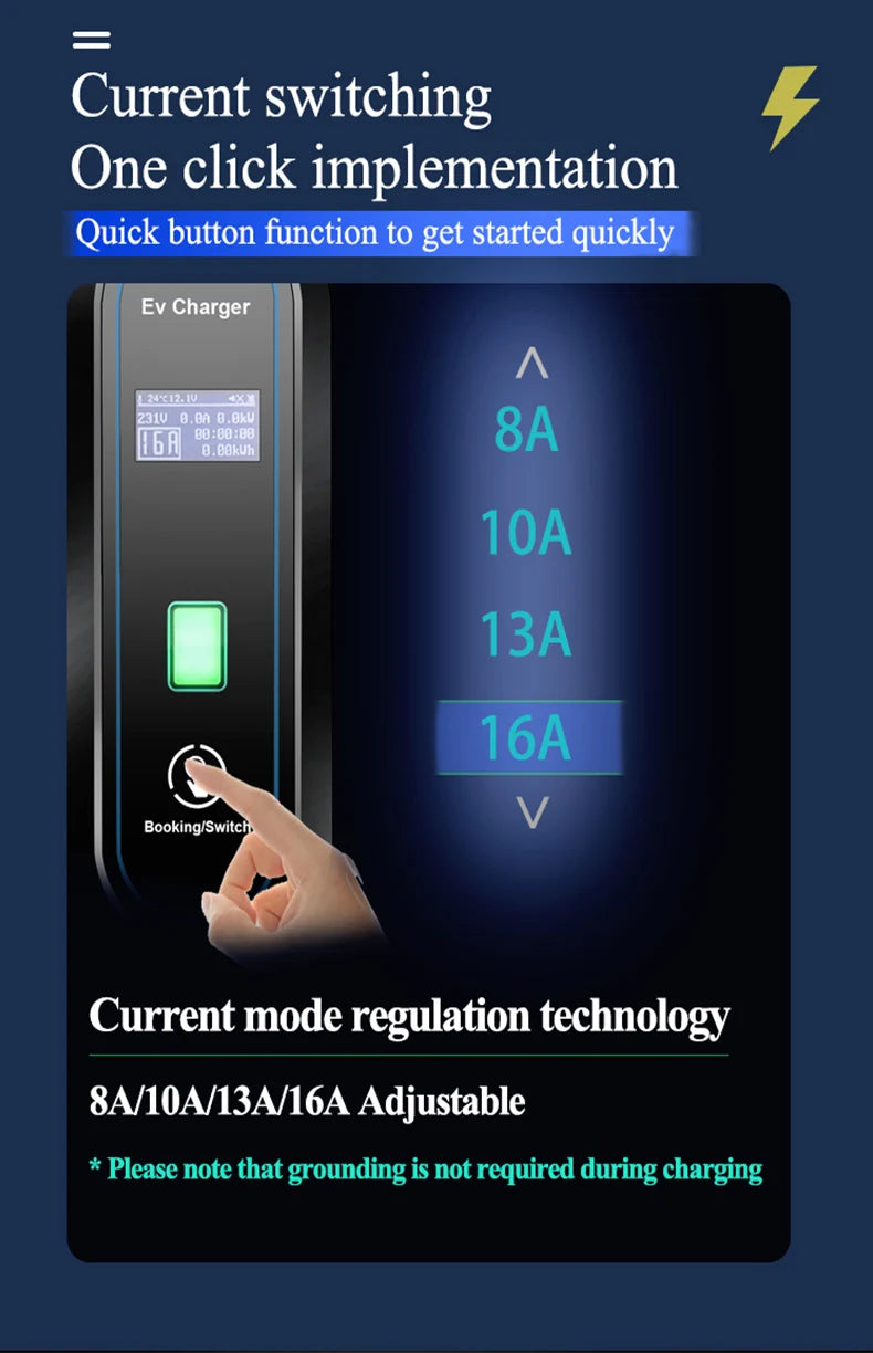 Teschev 3.5KW chargeur EV Portable Type 1 J1772 16A câble de charge GBT Wallbox EVSE Type 2 Stations de charge pour véhicule électrique
