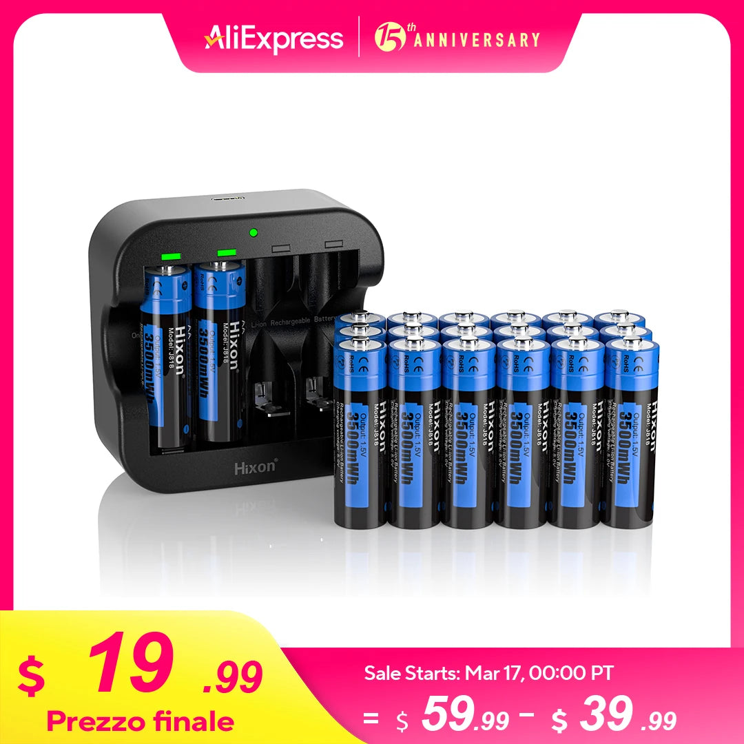 Hixon aa 1.5V Li-ion batterie Rechargeable 3500mWh 1.5V Lithium AA piles rechargeables 1.5v AA batterie pour jouet télécommandé