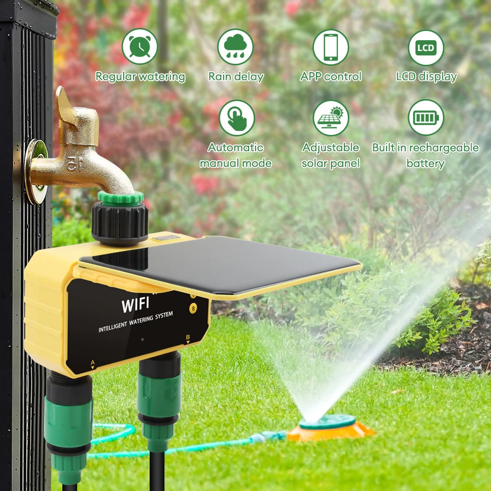 Yieryi-Minuterie d'Irrigation Solaire WIFI 1/2 Voies, Tuya/Smart Life, Valve Intelligente, Jardin Extérieur, Goutte à Goutte