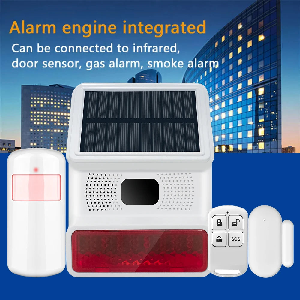 Smarsecur-Sirène Solaire Extérieure Étanche avec Lumière Clignotante LED, Système d'Alarme pour Abri de Garage Domestique, 433MHz