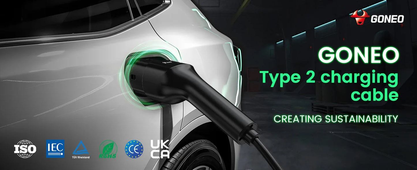 Cable pour vehicule electrique (VE) de Goneo Type 2 triphasé, 22KW/11KW, 32A/16A, 7M/5M, type 2 De type 2, EV,PHEV,chager Câble