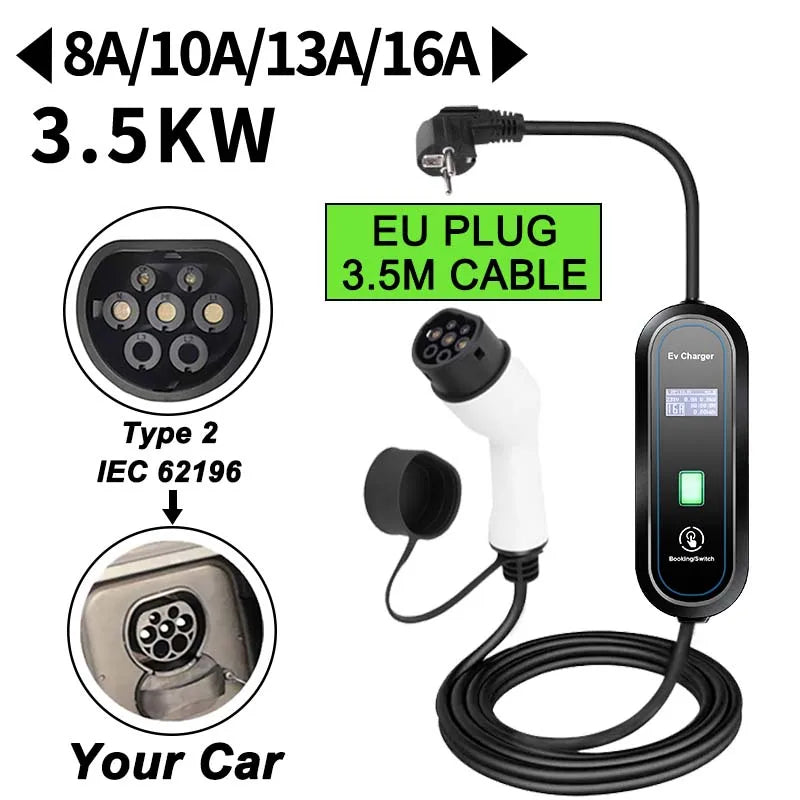 Teschev chargeur EV Portable 220V 3.5KW J1772 Type 1 IEC62196-2 Type 2 chargeur 16A chargeur à courant réglable pour voiture électrique