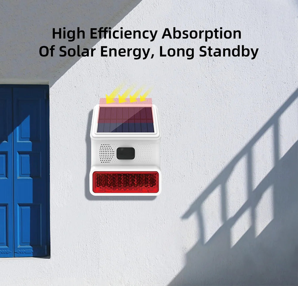 Smarsecur-Sirène Solaire Extérieure Étanche avec Lumière Clignotante LED, Système d'Alarme pour Abri de Garage Domestique, 433MHz