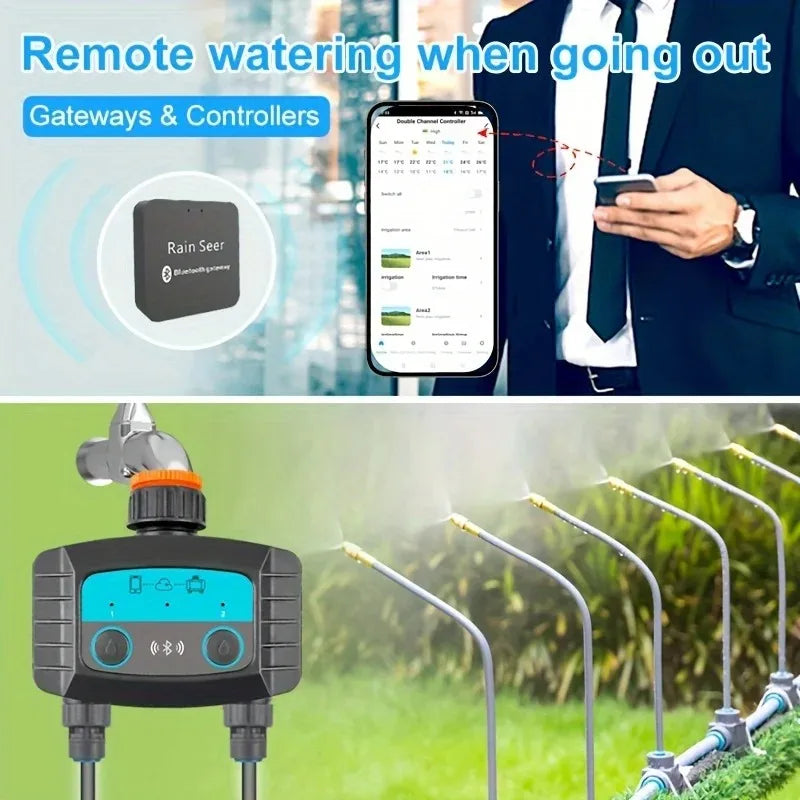 Minuterie d'arrosage intelligente, minuterie d'eau bidirectionnelle, WiFi, Bluetooth, d'argile de jardin, électrovanne intelligente, télécommande de téléphone sans fil