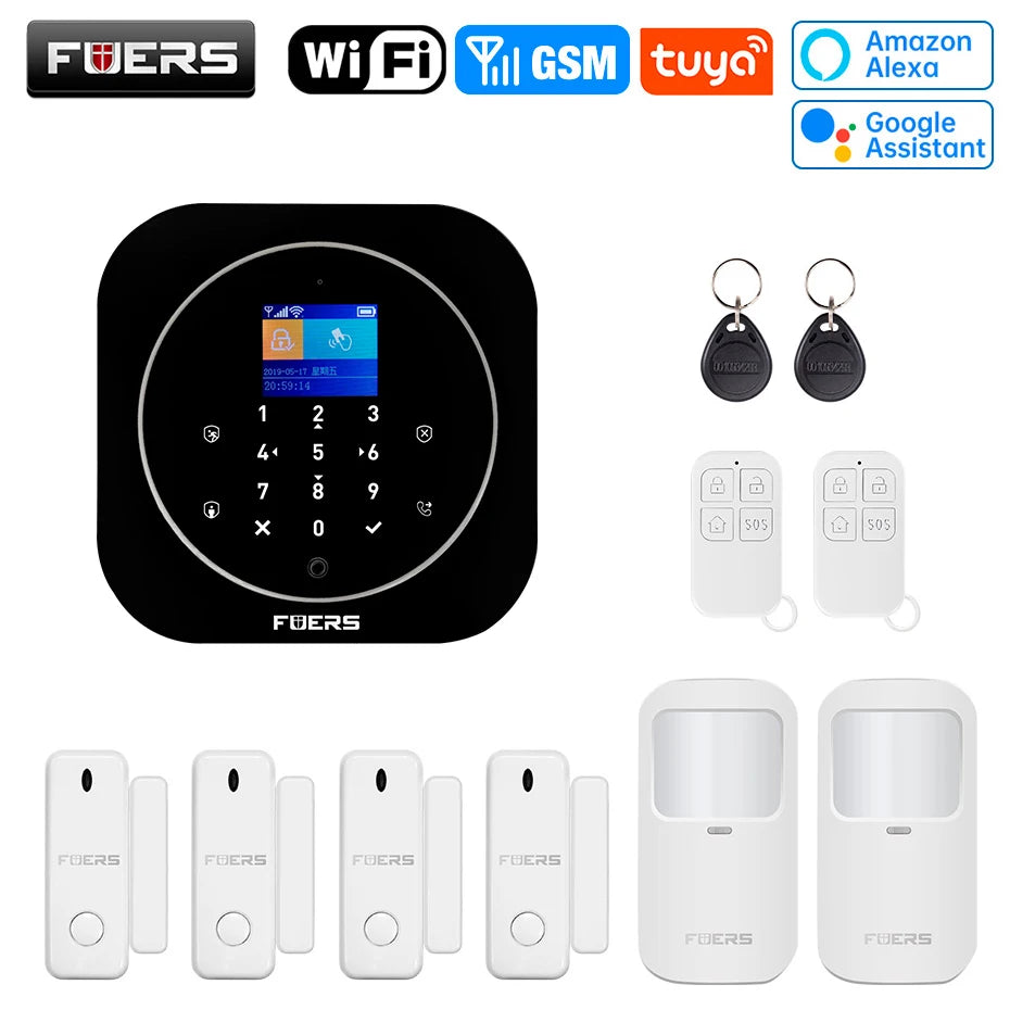 FUERS G12 Tuya WiFi GSM système d'alarme de sécurité sans fil maison affaires alarme antivol avec sirène RFID détecteur de mouvement capteur de fumée