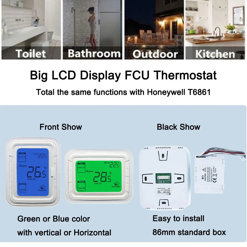 Thermostat numérique pour climatiseur, contrôleur de température à distance, vertical et horizontal, Honeywell, T6861, FCU, T68Également V2WG, T68Également V1WG