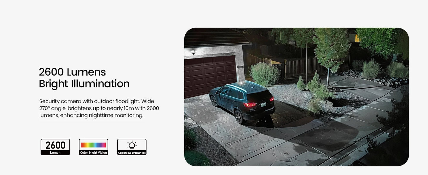 AOSU 5MP UHD WiFi Projecteur Caméra Extérieure 360 °   Vue couleur Vision nocturne Caméra de sécurité sans fil Détection PIR Audio bidirectionnel