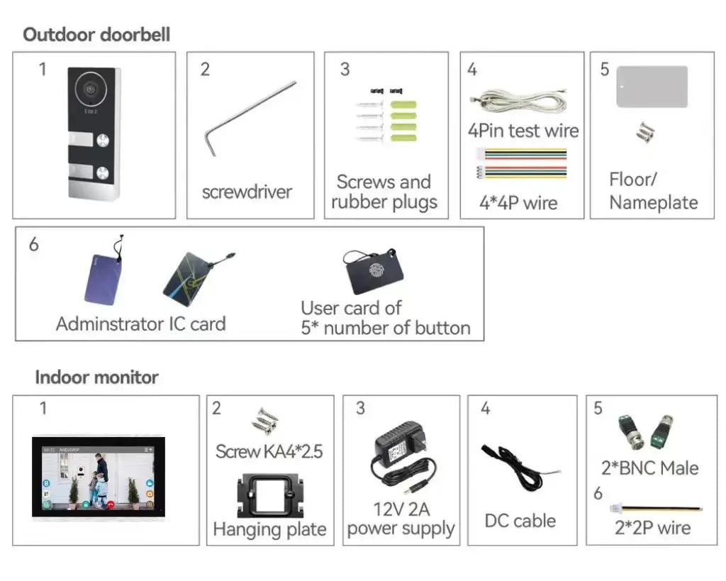 TUYA-Visiophone Multifamilial avec Écran de 3/4 Pouces, Kit d'Interphone Vidéo, Wifi, Moniteur, Cloche de Porte, Déverrouillage de Carte, Appartement, 2/7/10