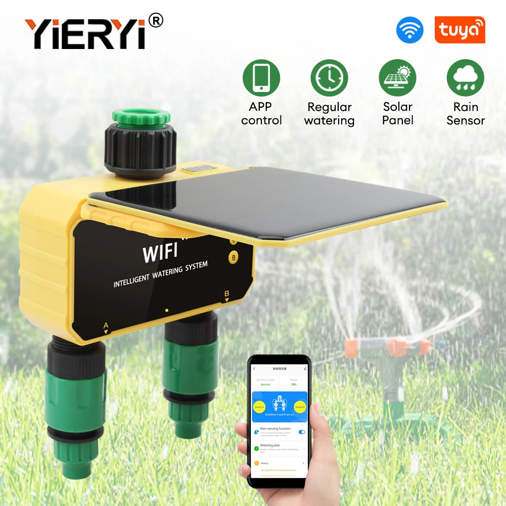 Yieryi-Minuterie d'Irrigation Solaire WIFI 1/2 Voies, Tuya/Smart Life, Valve Intelligente, Jardin Extérieur, Goutte à Goutte