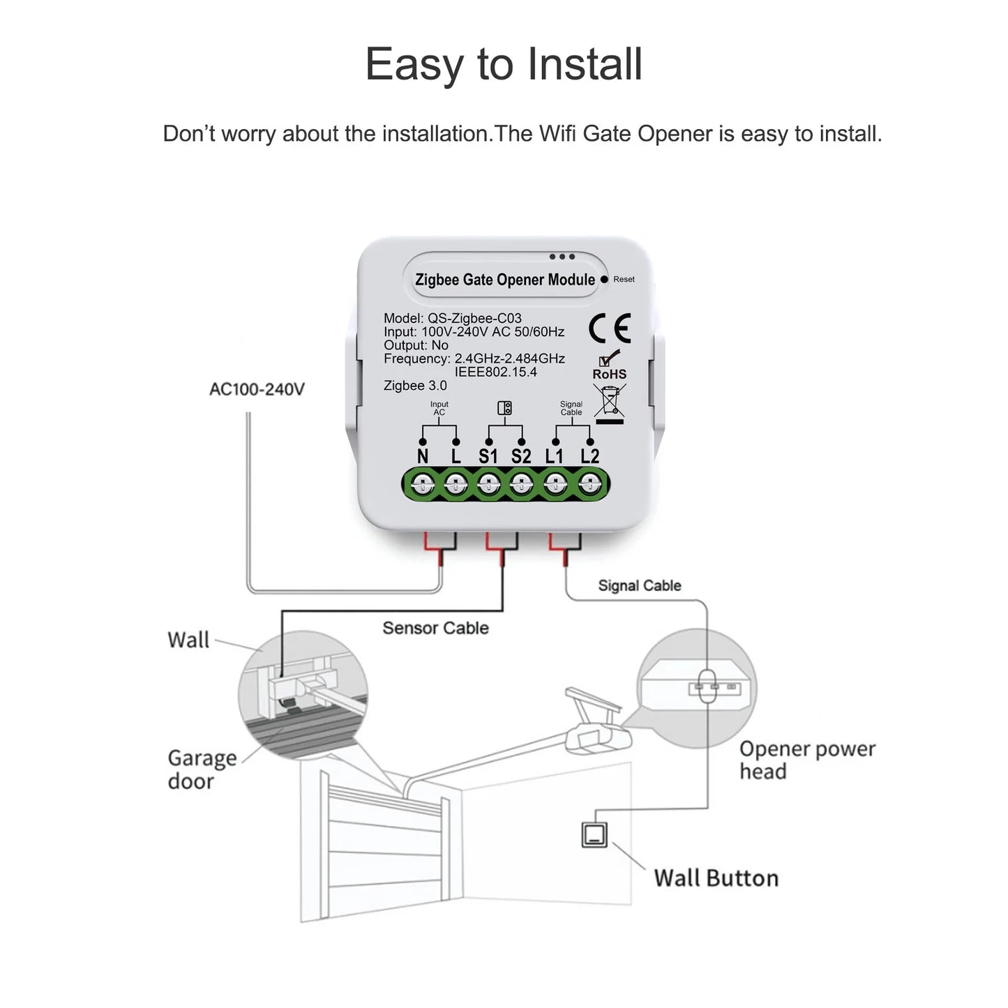 Ouvre-porte intelligent Tuya, Module de contrôleur de porte WiFi/Zigbee, Compatible avec Alexa Echo Google Home Siri