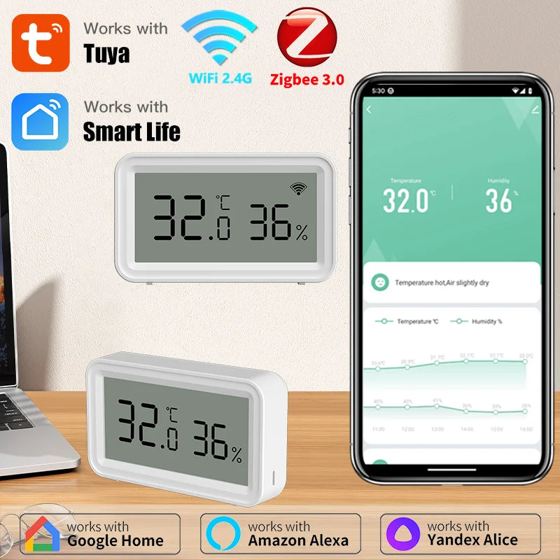 Tuya WiFi Zigbee 3.0 capteur de température et d'humidité pour maison intelligente APP télécommande SmartLife fonctionne avec Alexa Google Assistant
