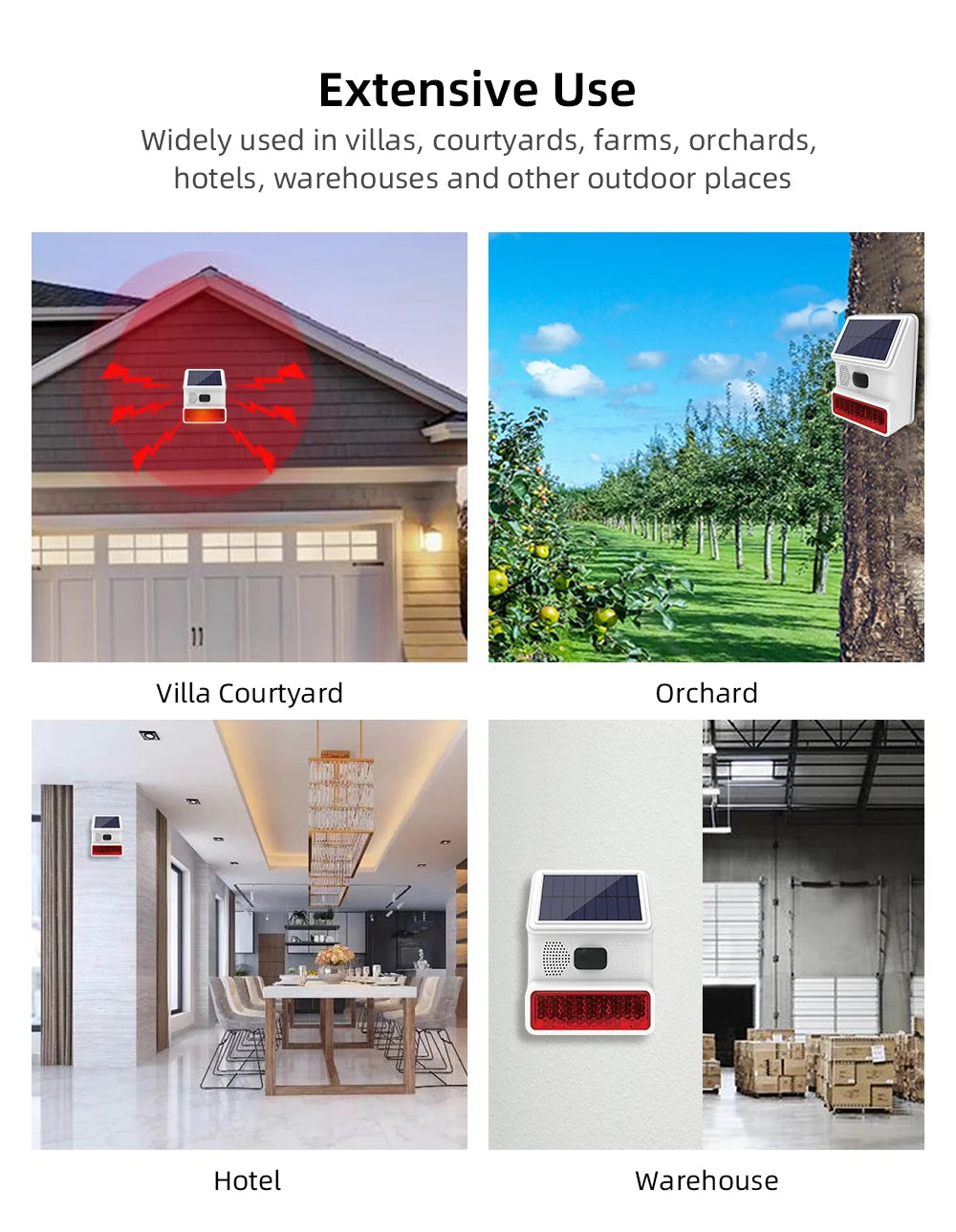 Smarsecur-Sirène Solaire Extérieure Étanche avec Lumière Clignotante LED, Système d'Alarme pour Abri de Garage Domestique, 433MHz