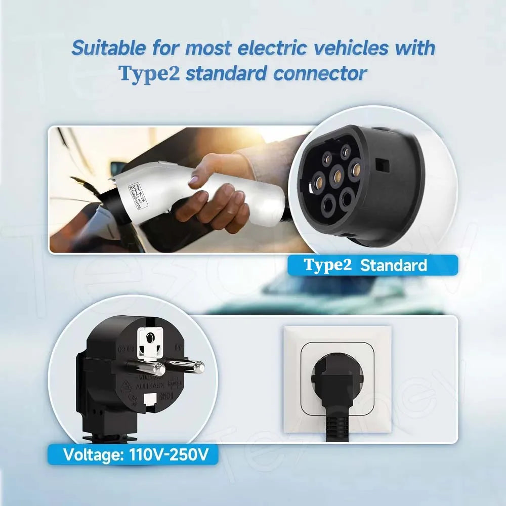 Teschev chargeur EV Portable 220V 3.5KW J1772 Type 1 IEC62196-2 Type 2 chargeur 16A chargeur à courant réglable pour voiture électrique