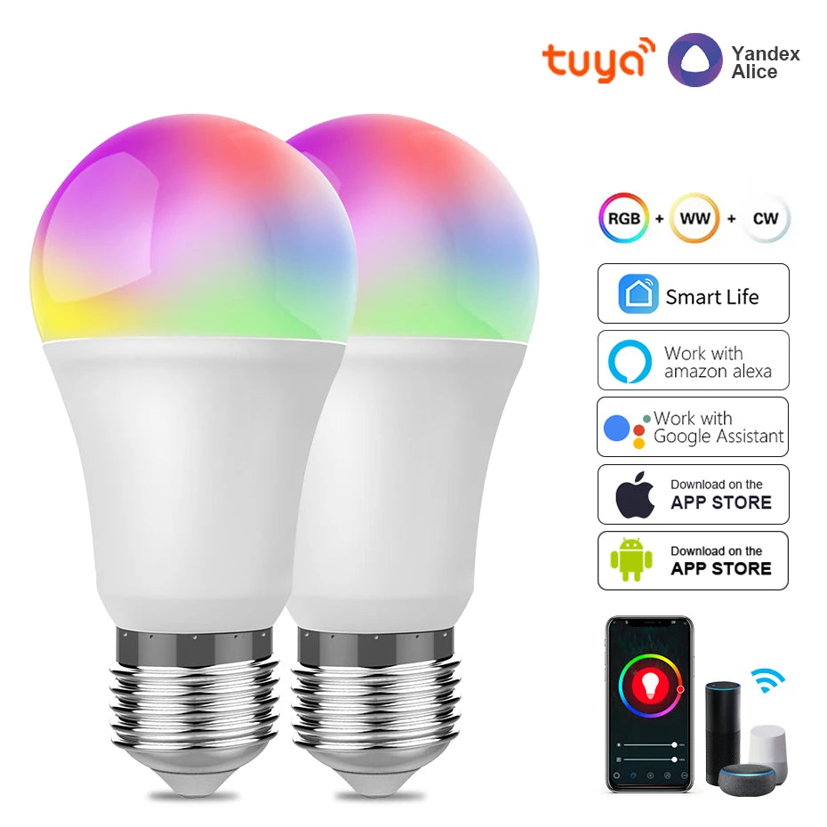 Ampoules Led intelligentes WIFI E27 TUYA/Smart Life RGB + blanc + ampoule Led chaude 220v lampe pour Yandex Alice automatisation Google Home Alexa
