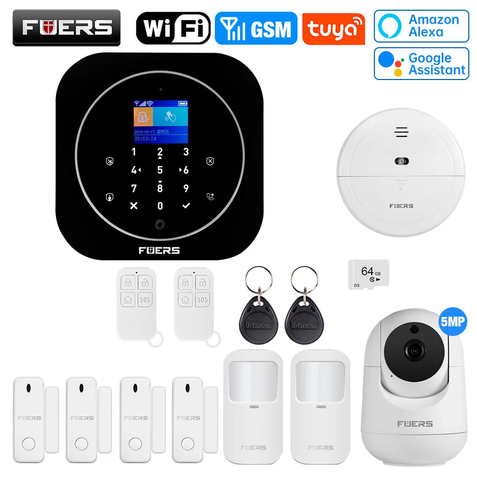 FUERS G12 Tuya WiFi GSM système d'alarme de sécurité sans fil maison affaires alarme antivol avec sirène RFID détecteur de mouvement capteur de fumée