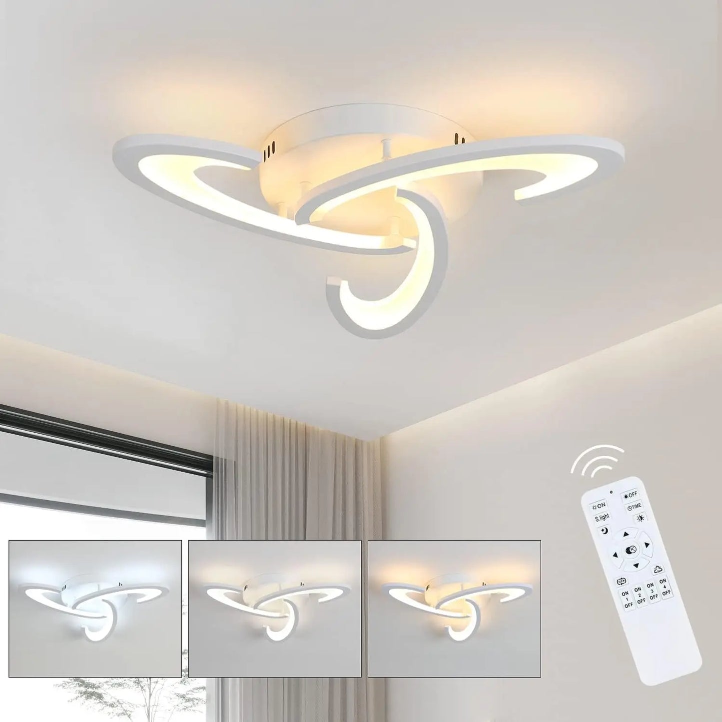 Plafonnier LED à intensité modulable avec télécommande, luminaire de plafond moderne, idéal pour une cuisine ou une chambre à coucher, 30W, 3000K-6500K