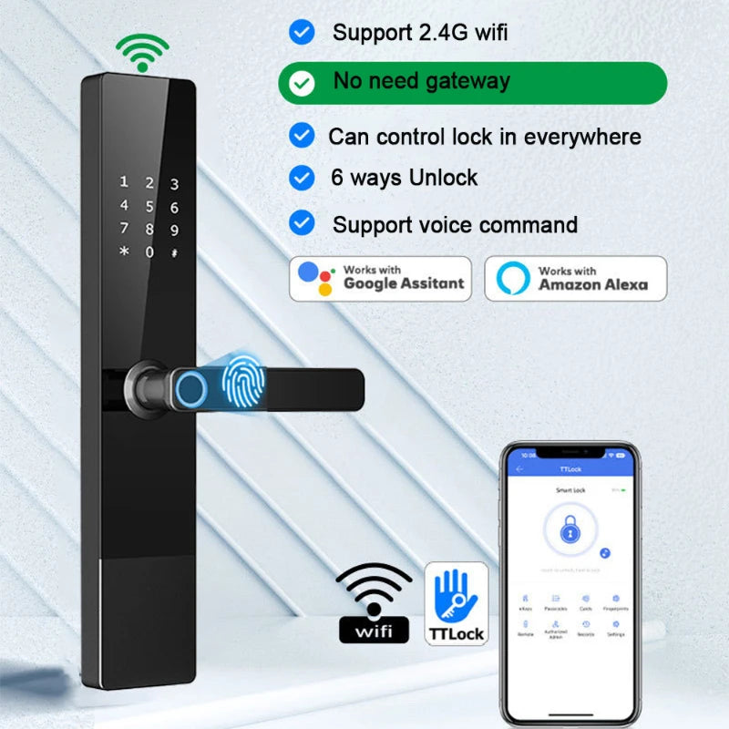 TTlock App se connecte sans passerelle serrure intelligente Wifi télécommande entrée sans clé serrure de porte à empreinte digitale numérique avec clavier